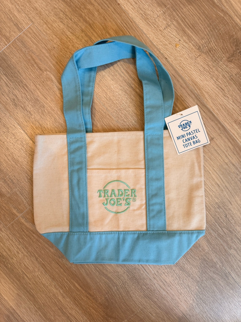 Trader Joe’s Canvas Mini Tote Bag in Blue Pastel NWT